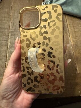 iPhone 13 Loopy Case Gold metallic Print with Clear Hand Strap- right handed